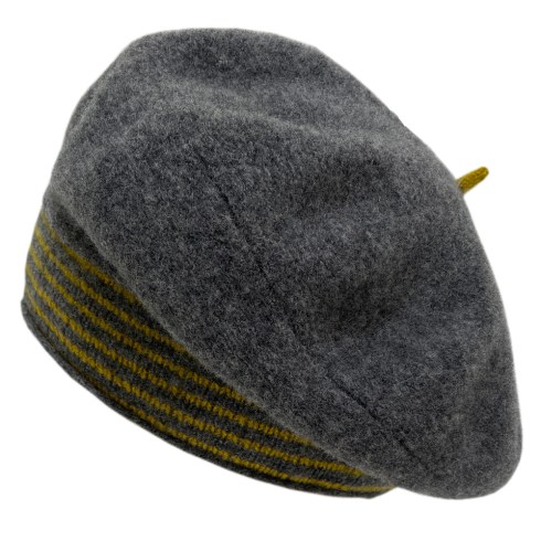 mid grey beret with piccalilli stripes